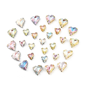 Brass Glass Rhinestone Sew on Rhinestones, Heart, Faceted, Mixed Color