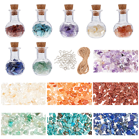 SUPERFINDINGS 14Pcs Column Transparent Glass Bottles, with Gemstone No Hole/Undrilled Chip Beads, 30Pcs Iron Screw Eye Pin Peg Bails, Jute Cord