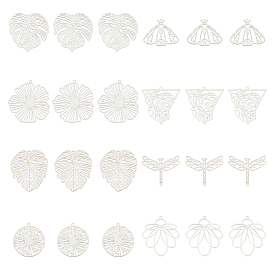 80 pcs 8 style 201 pendentifs en filigrane en acier inoxydable, embellissements en métal gravé, formes mixtes
