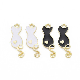 Alloy Enamel Pendants, Light Gold, Cadmium Free & Nickel Free & Lead Free, Cat with Heart