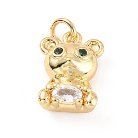 Rack Plating Brass Micro Pave Cubic Zirconia Pendants, with Jump Ring, Cadmium Free & Lead Free, Bear