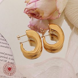 Minimalist Geometric C-shaped Earrings in Titanium Steel and 18k Gold for Women