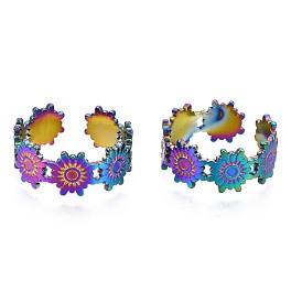 304 Stainless Steel Flower Wrapped Cuff Ring, Rainbow Color Open Ring for Women
