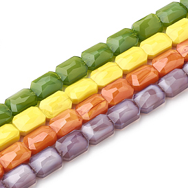 Opaque Solid Color Glass Beads Strands, Faceted, Rectangle Octagon