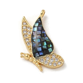 Brass Micro Pave Cubic Zirconia Pendants, with Resin, Butterfly Charms, Real 14K Gold Plated