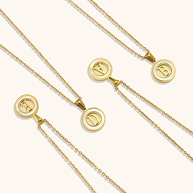 Chic and Elegant Round Shell Cutout Letter Necklace in Stainless Steel Gold Plating