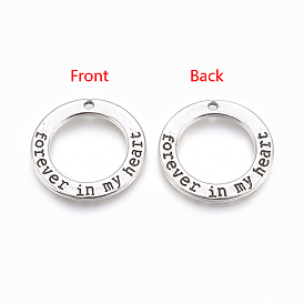 Tibetan Style Alloy Ring Pendants, with Words, Cadmium Free & Lead Free, 29x2mm, Hole: 2mm, about 210pcs/1000g