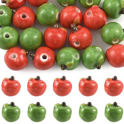 20Pcs 2 Colors Handmade Porcelain Beads, Apple, Bright Glazed Porcelain