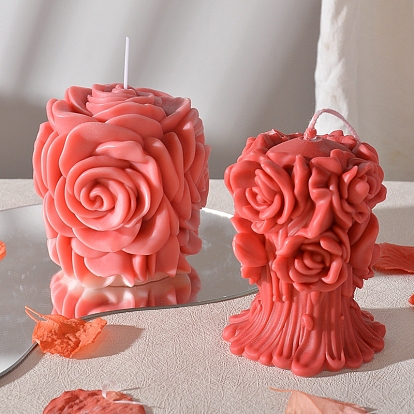 3D Rose Bouquet Pillar Scented Candle Food Grade Silicone Molds, Candle Making Molds, Aromatherapy Candle Mold