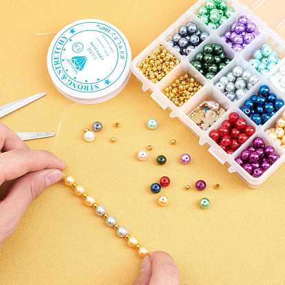 Sunnyclue diy kits de fabricación de pulseras elásticas, con cuentas de perlas de vidrio, colgantes del esmalte, hierro granos del espaciador, anillos de cobre amarillo del salto, Hilo de cristal elástico