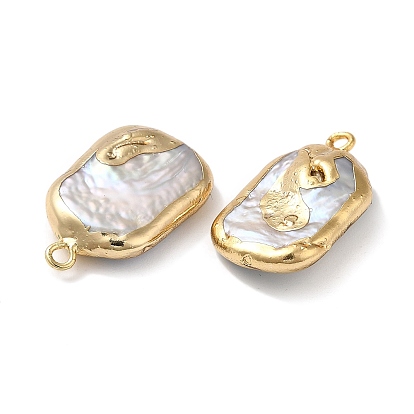 Natural Baroque Keshi Pearl Pendants, with Rack Plating Brass Findings, Rectangle Charms, Real 14K Gold Plated