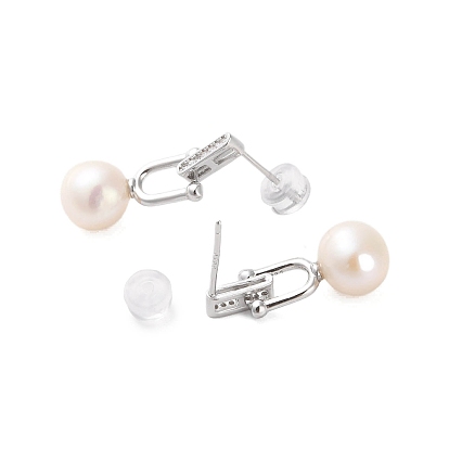 925 Sterling Silver Studs Earring, with Cubic Zirconia and Natural Pearl