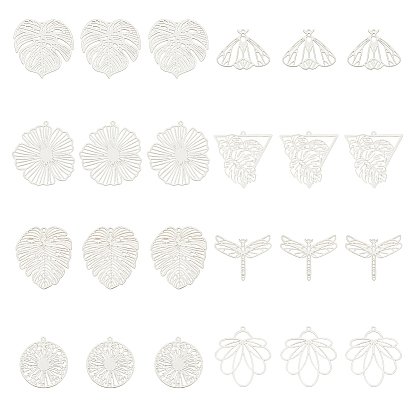 80 pcs 8 style 201 pendentifs en filigrane en acier inoxydable, embellissements en métal gravé, formes mixtes