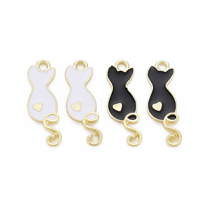 Alloy Enamel Pendants, Light Gold, Cadmium Free & Nickel Free & Lead Free, Cat with Heart