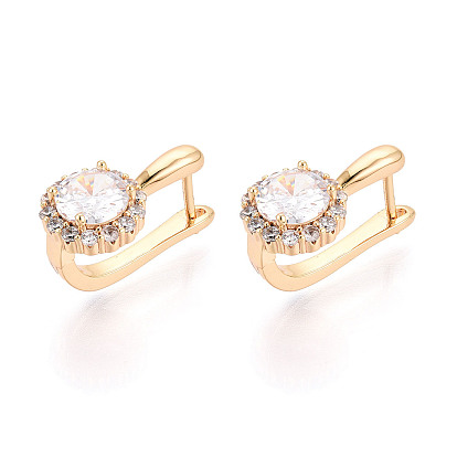 Латунные плоские круглые серьги-кольца с микропаве из прозрачных кубических цирконий