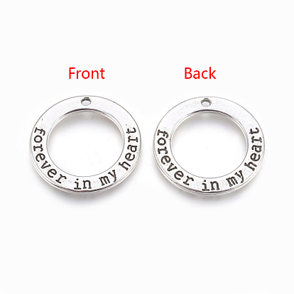 Tibetan Style Alloy Ring Pendants, with Words, Cadmium Free & Lead Free, 29x2mm, Hole: 2mm, about 210pcs/1000g