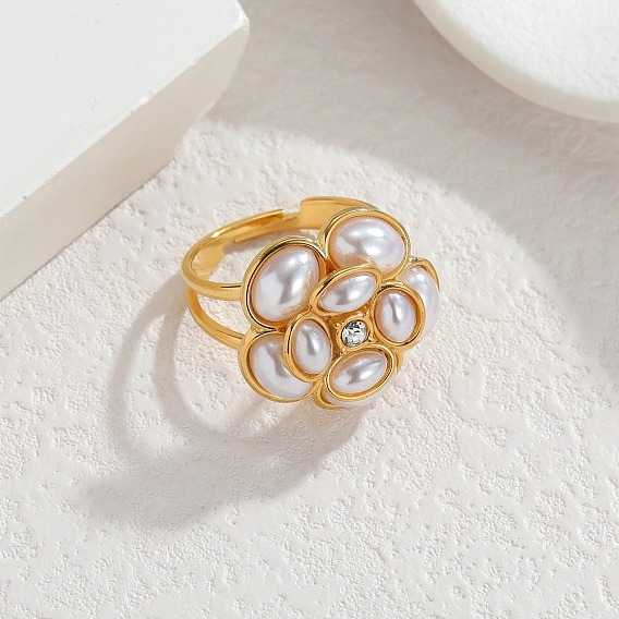 304 кольца для пальцев из нержавеющей стали для женщин, цветок, смолой и горный хрусталь