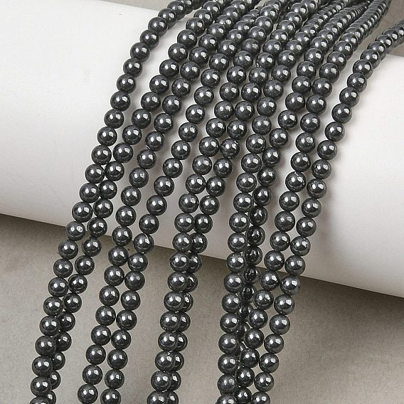 Natural Black Stone Beads Strands, Smooth Round