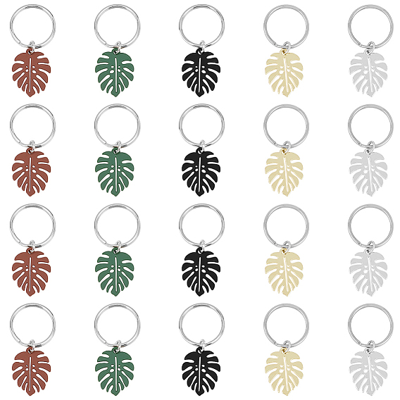 4 наборы брелок-подвеска из сплава листьев монстеры, с железной фурнитурой, подвеска для ключей от автомобильной сумки для женщин и мужчин