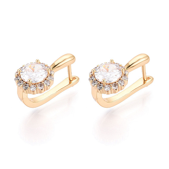 Латунные плоские круглые серьги-кольца с микропаве из прозрачных кубических цирконий