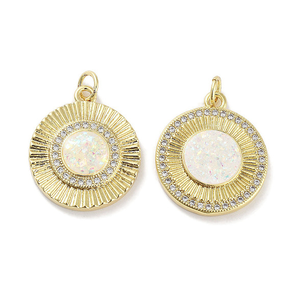 Латунные микропаве прозрачные подвески с фианитом, без кадмия и без свинца, с синтетическим опалом и кольцами-прыгунами, реальный 18 k позолоченный, плоские круглые прелести