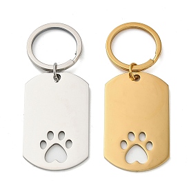 304 брелки из нержавеющей стали, с кольцами, прямоугольник с отпечатком лапы
