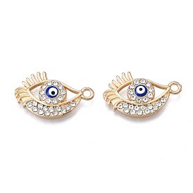 Alloy Enamel Pendants, with Crystal Rhinestone, Cadmium Free & Nickel Free & Lead Free, Light Gold, Evil Eye Charms