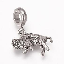 304 Stainless Steel European Dangle Charms, Large Hole Pendants, Leopard