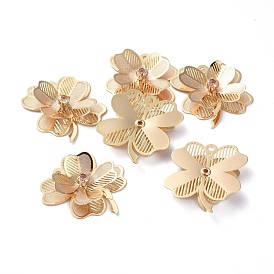 3D Brass Pendants, with Rhinestone, Clover