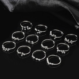 Двенадцать созвездий с родиевым покрытием 925 стерлингового серебра с микропаве прозрачные кубические цирконии регулируемые кольца для женщин