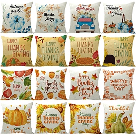 Thanksgiving Day Theme Linen Pillow Covers, Square