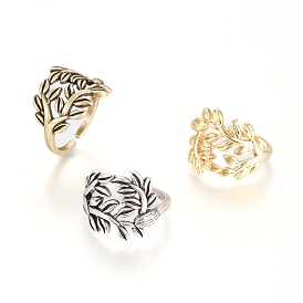 Adjustable Brass Cuff Rings, Open Rings, Long-Lasting Plated, Leaf