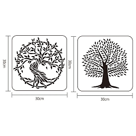 Plastic Drawing Painting Stencils Templates Sets, for Painting on Scrapbook Canvas Tiles Floor Furniture Painting School Projects, Square with Tree Pattern