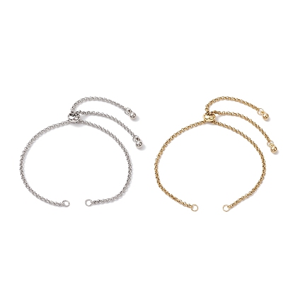 2 шт. 2 цвета 304 изготовление браслета-слайдера из нержавеющей стали, с латунными скользящими бусинами