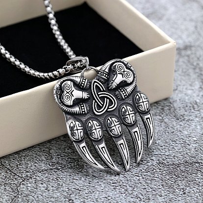 Ретро 304 ожерелья из нержавеющей стали с подвеской в виде медвежьей лапы викинга