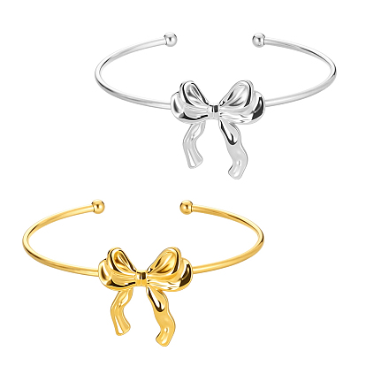 2шт. 2 цвета 304 браслеты-манжеты из нержавеющей стали, браслеты с крутящим моментом для женщин, бантом