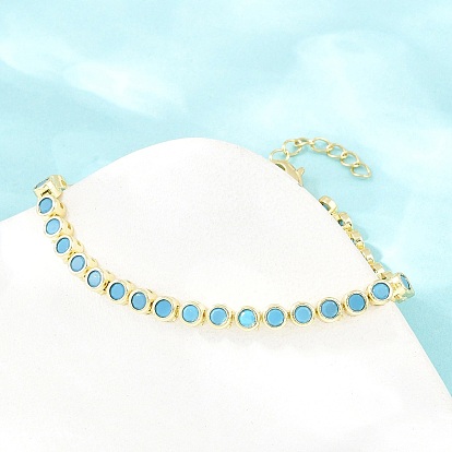 Pulseras de eslabones de latón con circonitas cúbicas redondas planas engastadas., chapado en rack, larga duración plateado, real 18 k chapado en oro, sin plomo y el cadmio