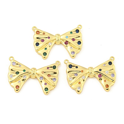 Стойка с бантом, покрытие из латуни, микро-паве, разноцветные подвески из кубического циркония, без кадмия и без свинца