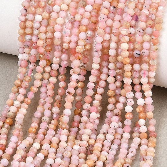 Натуральный розовый опал бусы пряди, круглые, граненые