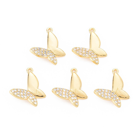 Rack Plating Brass Micro Pave Clear Cubic Zirconia Charms, Nickel Free, Butterfly