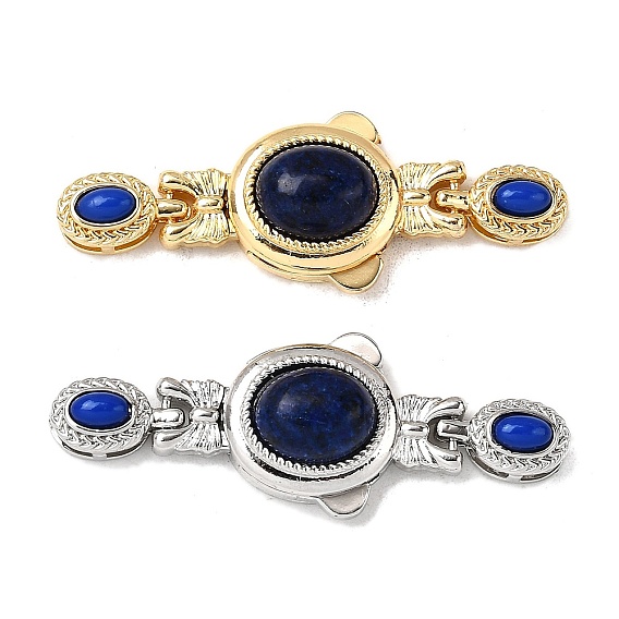 Застежки латунные коробки, с природными лазурита, овальные