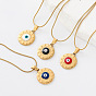 304 Collares con colgante de ojo turco de acero inoxidable esmaltado para hombres y mujeres, dorado