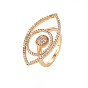 Messing Micro Pave klare Zirkonia Fingerringe, Breitbandringe, Nickel frei, Pferd Auge