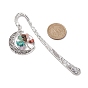 Tibetan Style Alloy Hook Bookmarks, Hollow Moon & Wire Wrapped Gemstone Chip Tree of Life Bookmarks