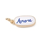 Spray Painted Brass Pendants, Oval with Word Amore Charms, Golden
