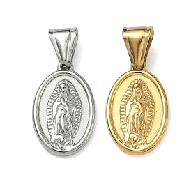 Религиозные 304 подвески из нержавеющей стали, овальный с подвеской в виде Девы Марии Гваделупской