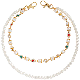 1пластиковая цепочка из искусственного жемчуга с круглыми бусинами и стразами, двухслойная цепочка для брюк, белые