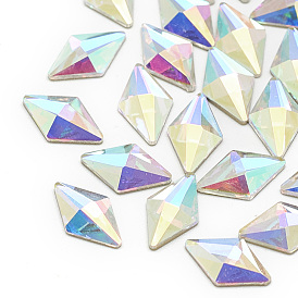 DIY Flat Back K9 Glass Rhinestone Cabochons, Random Color Back Plated, Faceted, Rhombus