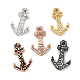 Brass Micro Pave Clear/Black Cubic Zirconia Pendants, Anchor Charms