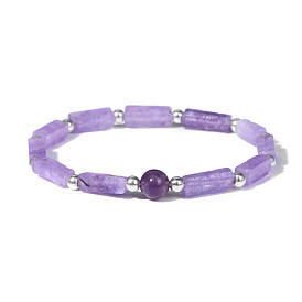 Natural Amethyst Stone Bracelet - Vintage Rectangular Purple Crystal Beads, Versatile Handmade Strand